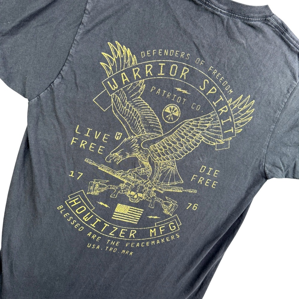 Howitzer Warrior Spirit Mens M Black Graphic T-Shirt Eagle Skull Patriotic Trump